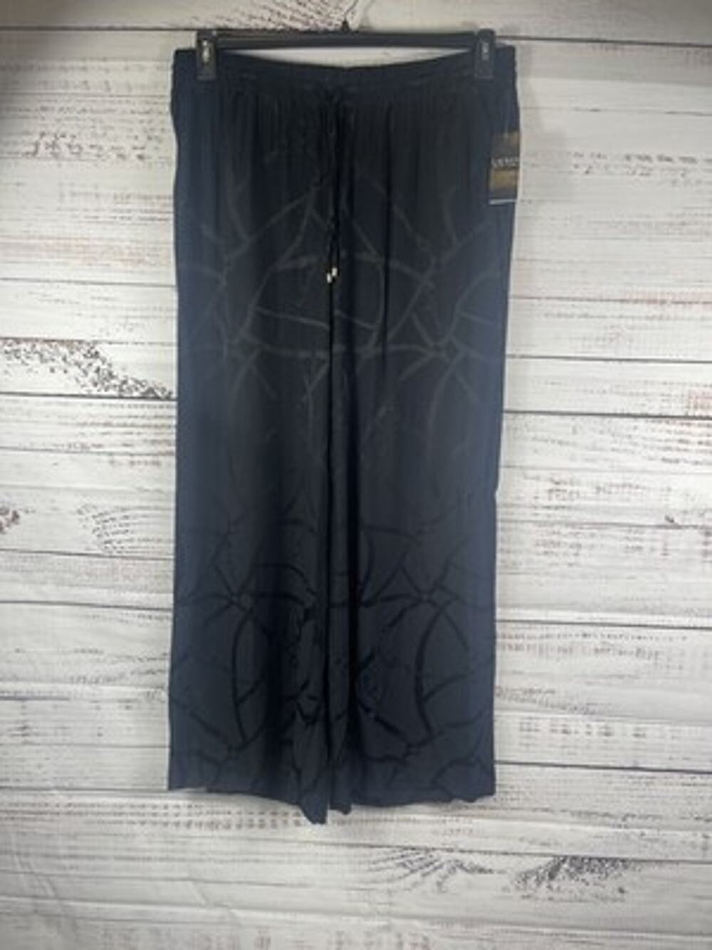 Lauren Ralph Lauren Pants Womens XL Black Satin Geometric Wide Leg Drawstring